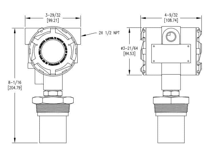 Drawings of ultrasonic level transmitter