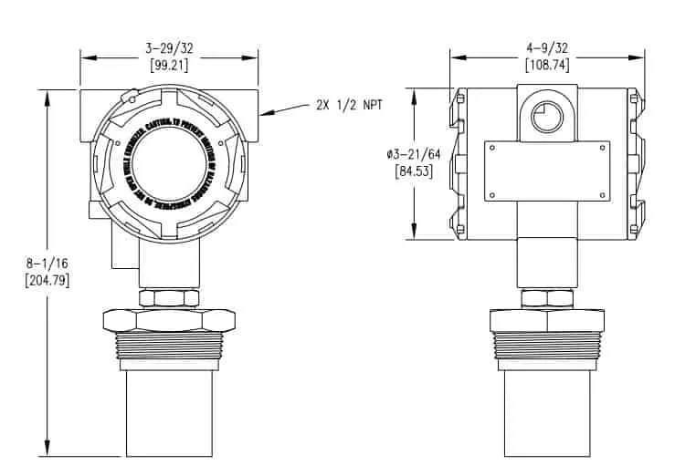 Drawings of ultrasonic level transmitter