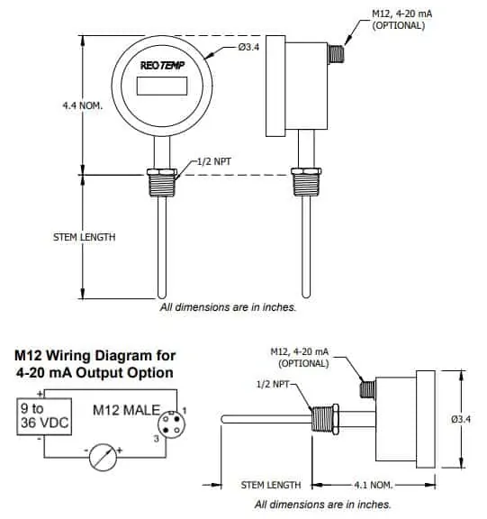 Drawings of SI-DTM Digital Thermometer-Transmitter