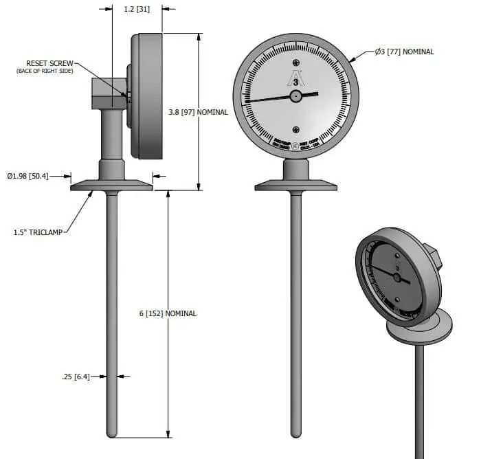 SANITARY BIMETAL THERMOMETER