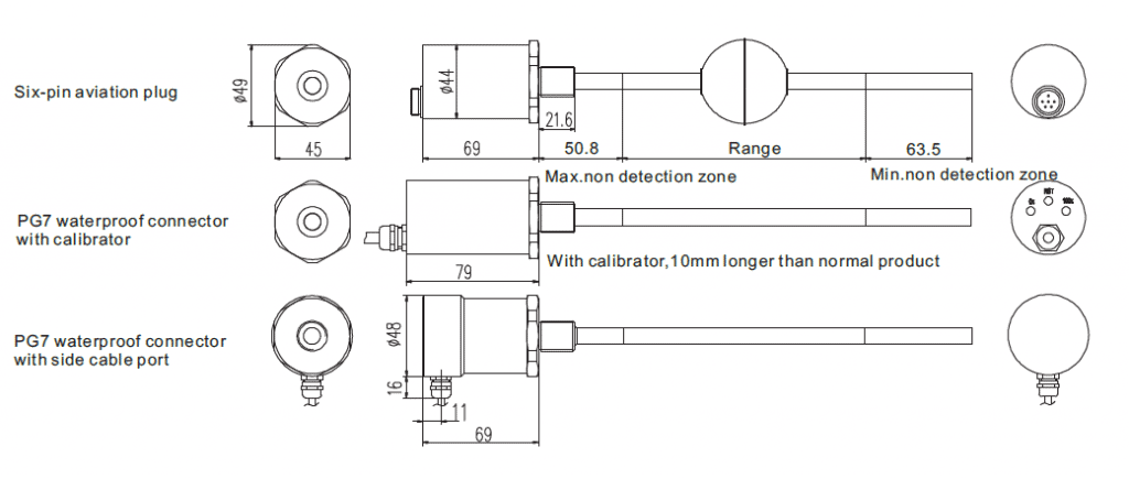 The dimension of SI-2116 Magnetostrictive level sensor