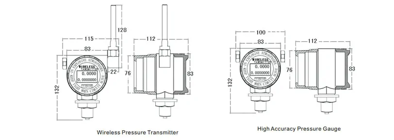 Dimension of wireless pressure transducer
