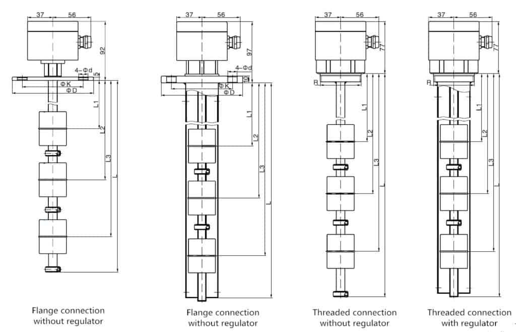 SI-U02 Multi-Point Liquid Level Float Switch Dimension