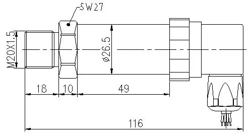 SI-520 Digital Pressure Sensor Dimensions
