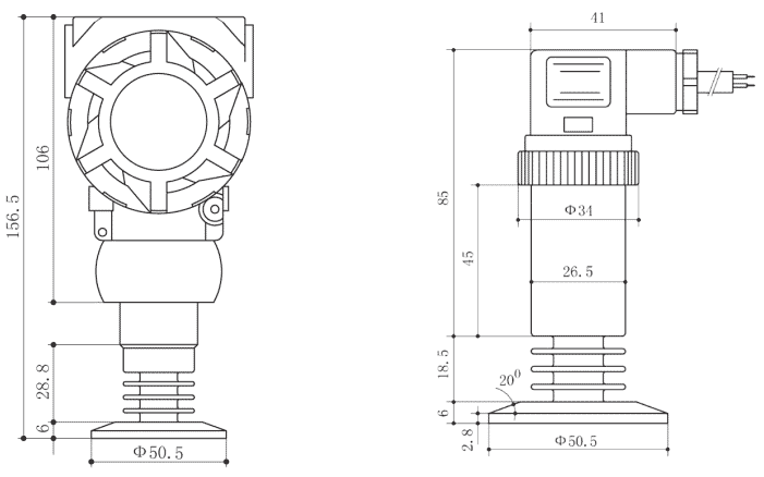 Drawing of SI-350 Sanitary Pressure Transmitter