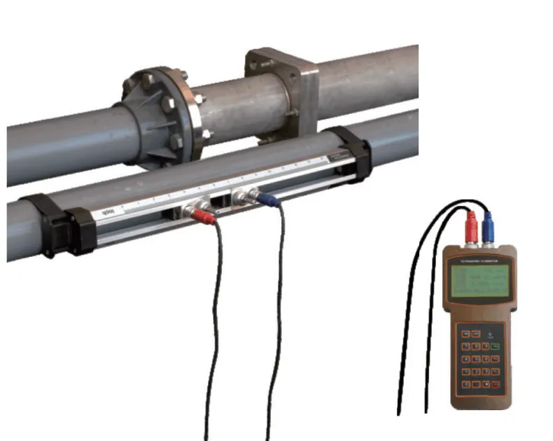 Handheld Ultrasonic Flow Meter Installation with Clamp on Mounting Bracket Transducers