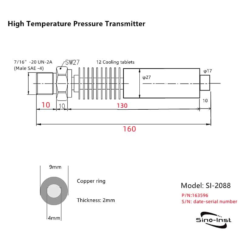 High Temperature Pressure Transmitter dimension 300℃