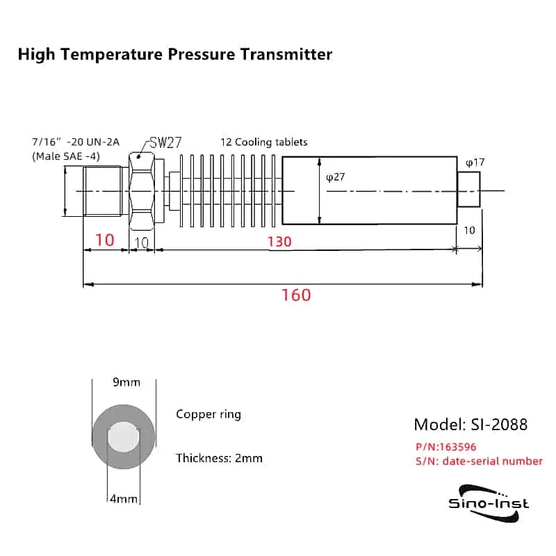 High Temperature Pressure Transmitter dimension 300℃