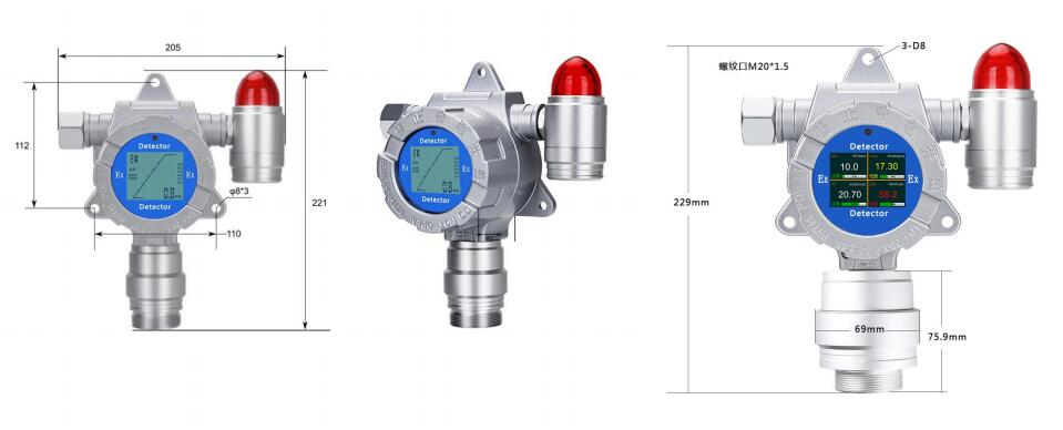 Industrial gas detector dimensions